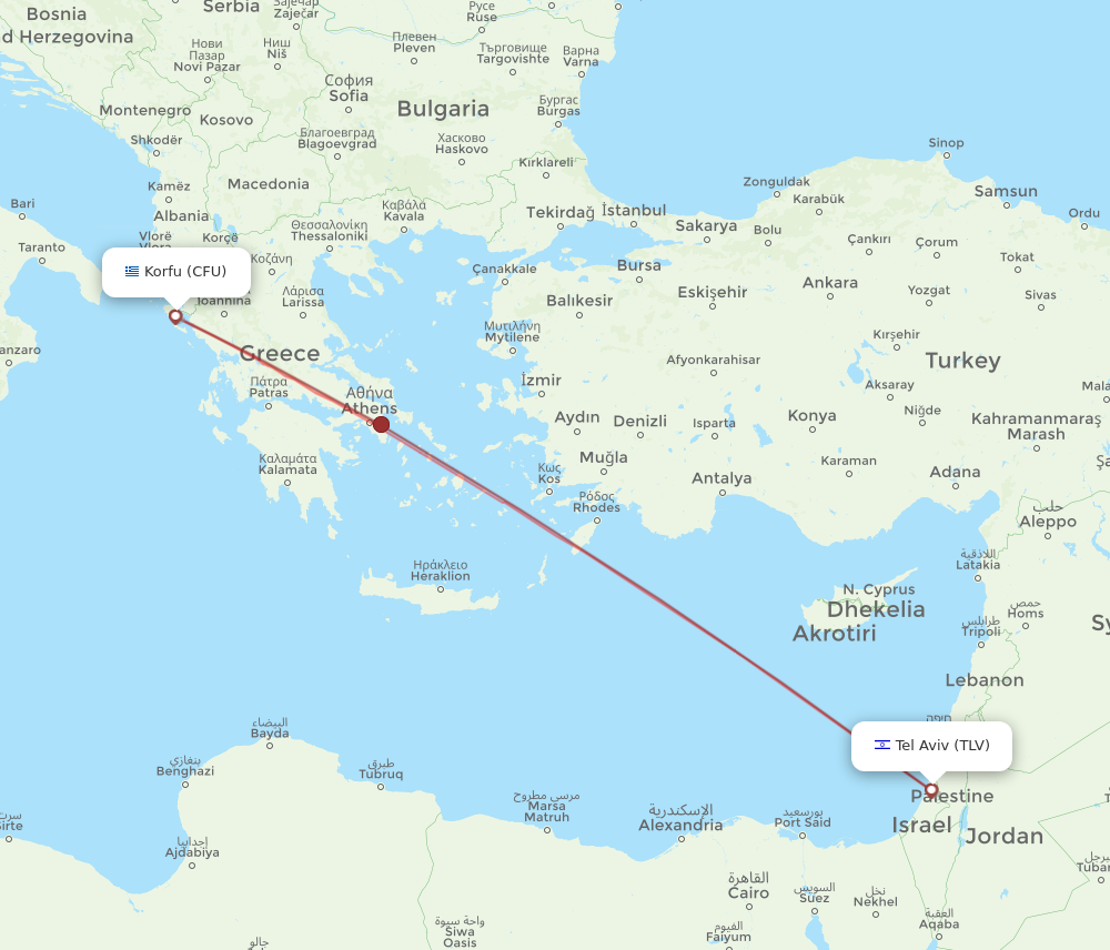 CFU to TLV flights and routes map