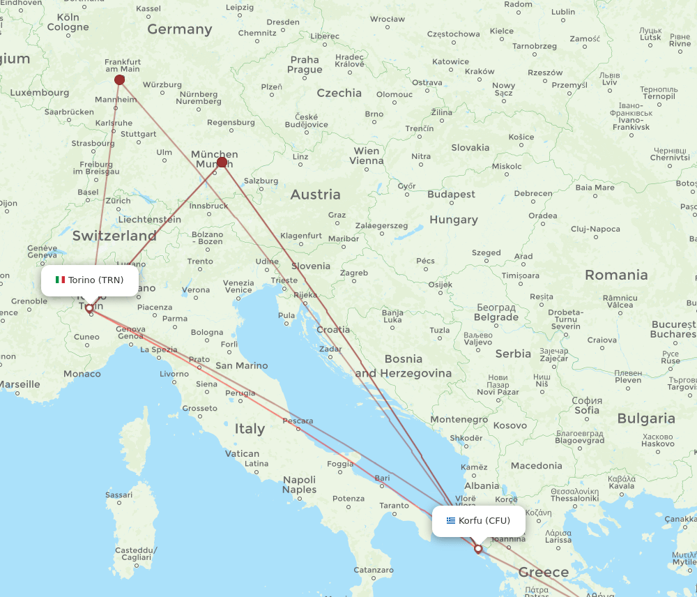 CFU to TRN flights and routes map