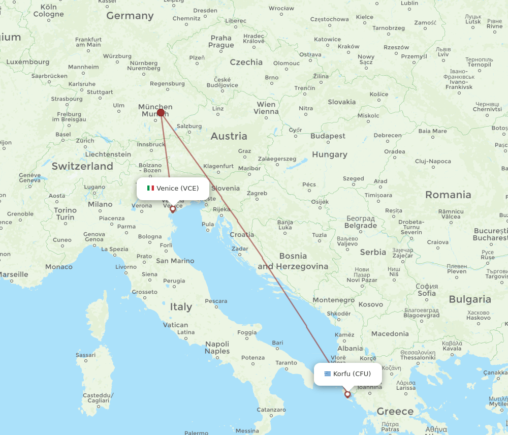 CFU to VCE flights and routes map