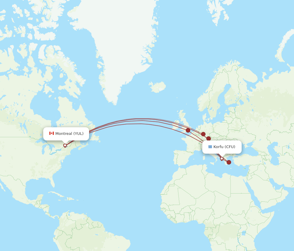 CFU-YUL flight routes