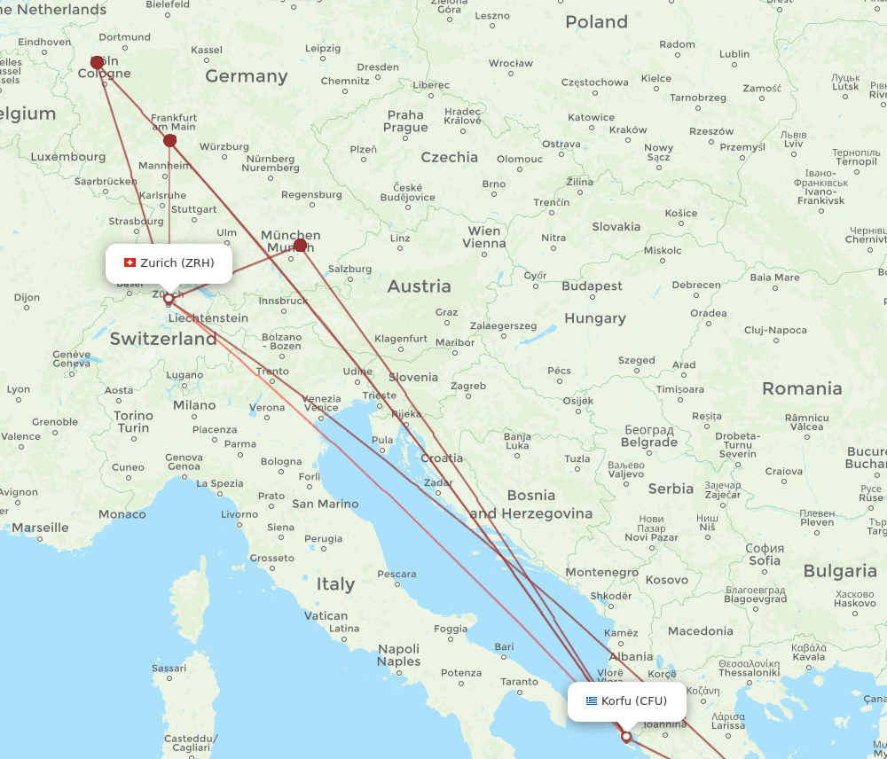 CFU-ZRH flight routes