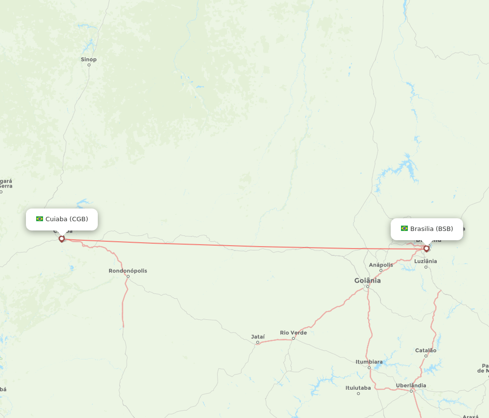 Cuiaba - Brasilia route map and flight paths