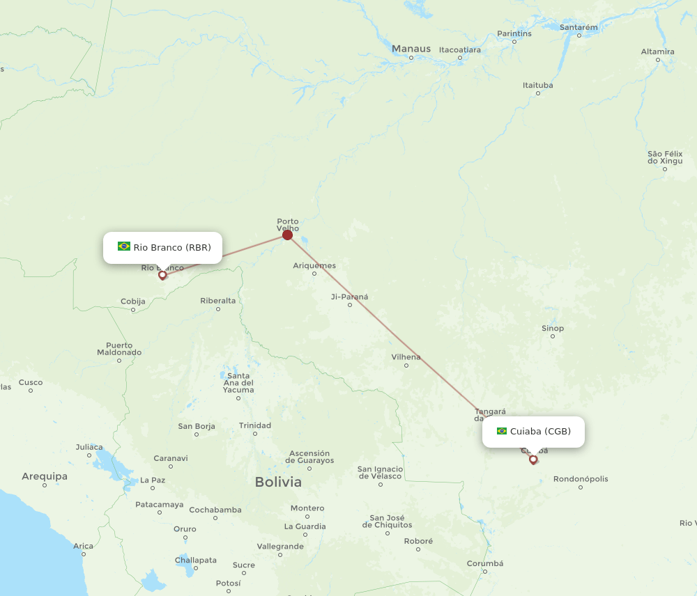 Rio Branco - Cuiaba route map and flight paths