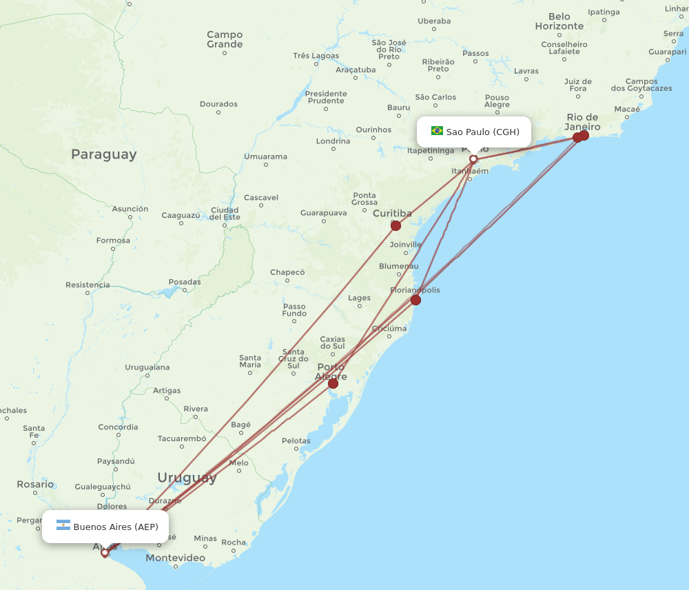 CGH to AEP flights and routes map