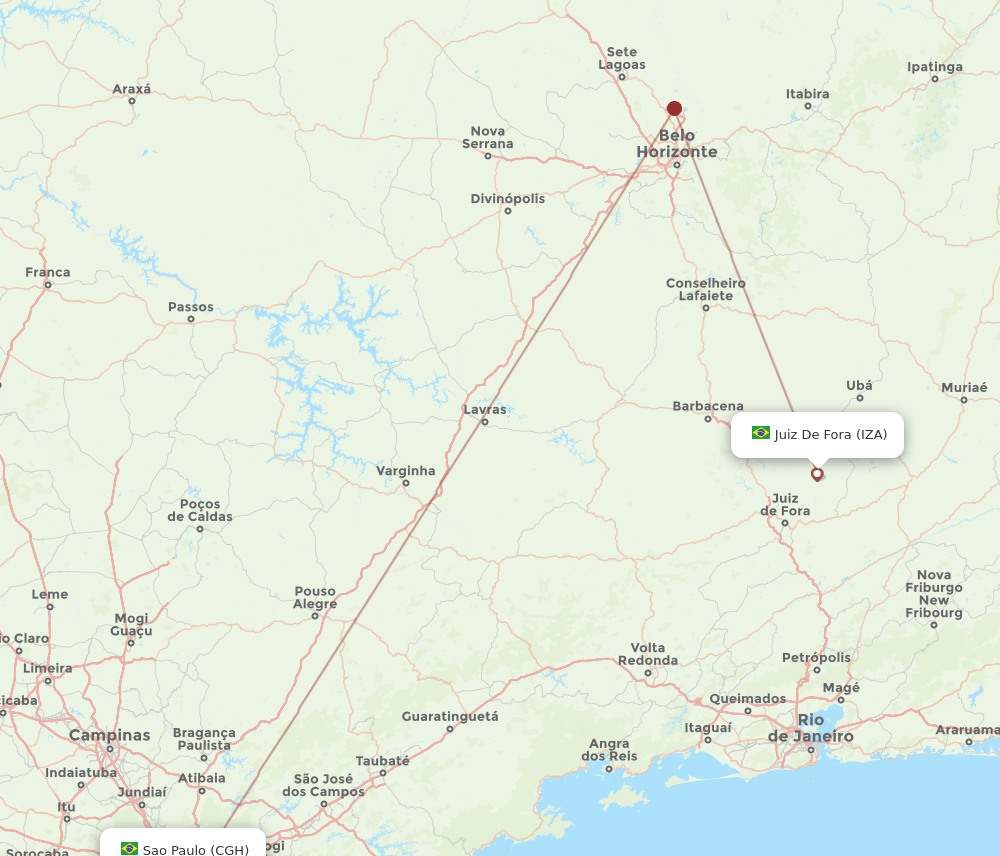 Sao Paulo - Juiz de Fora route map and flight paths