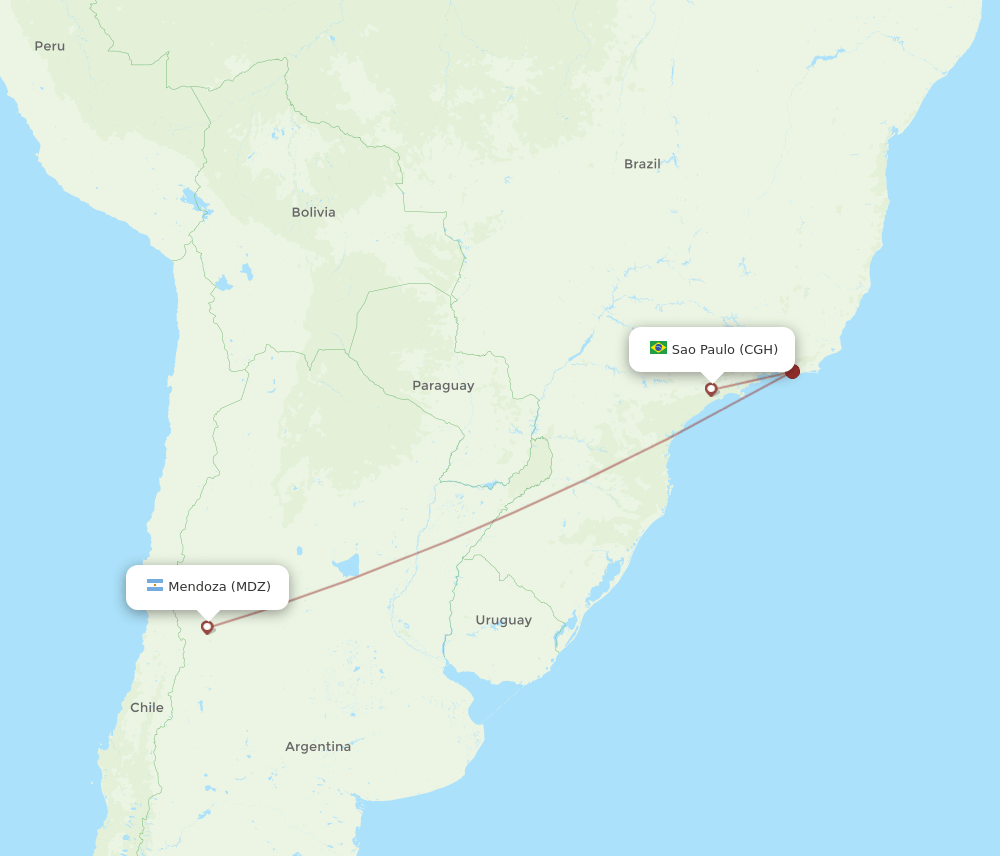 Mendoza - Sao Paulo route map and flight paths