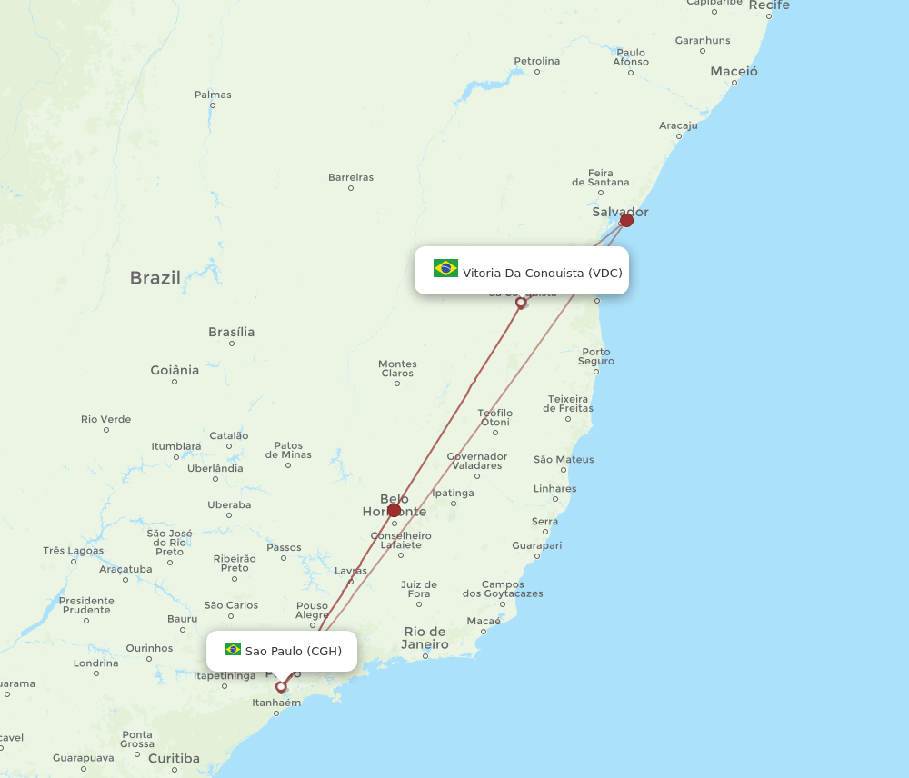 CGH to VDC flights and routes map