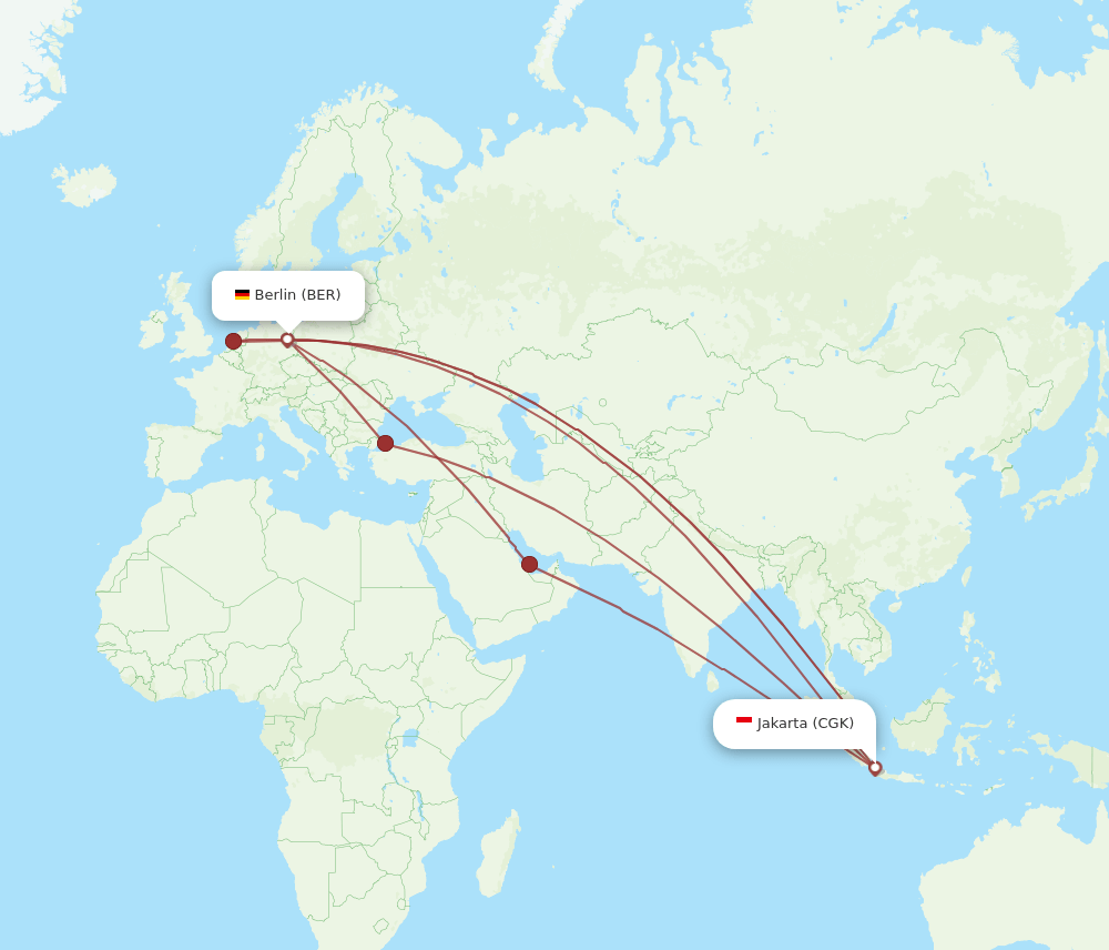 CGK to BER flights and routes map