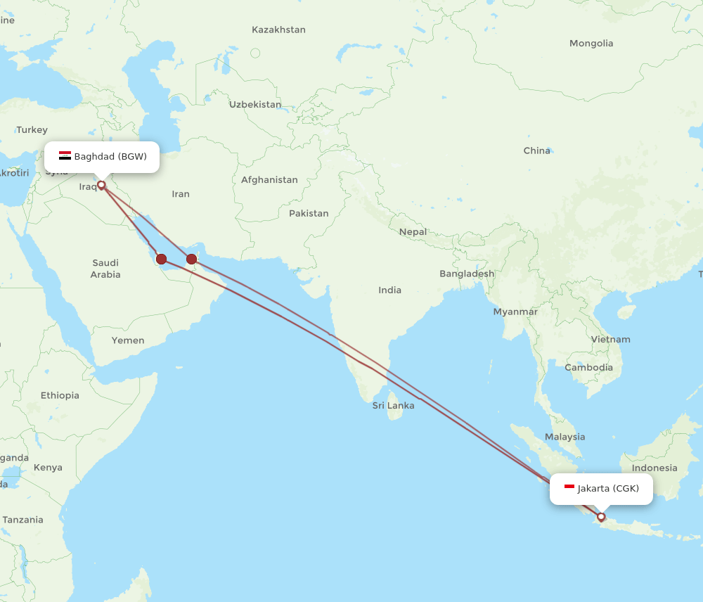 CGK-BGW flight routes