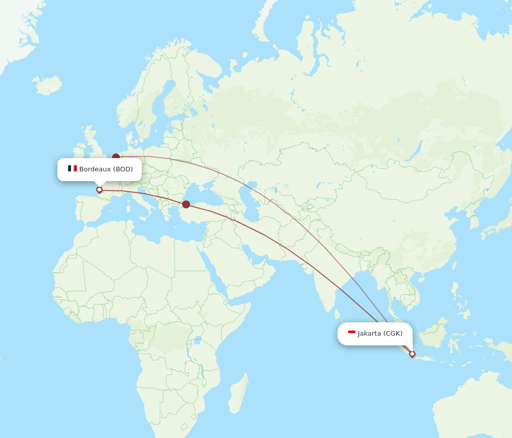 CGK to BOD flights and routes map