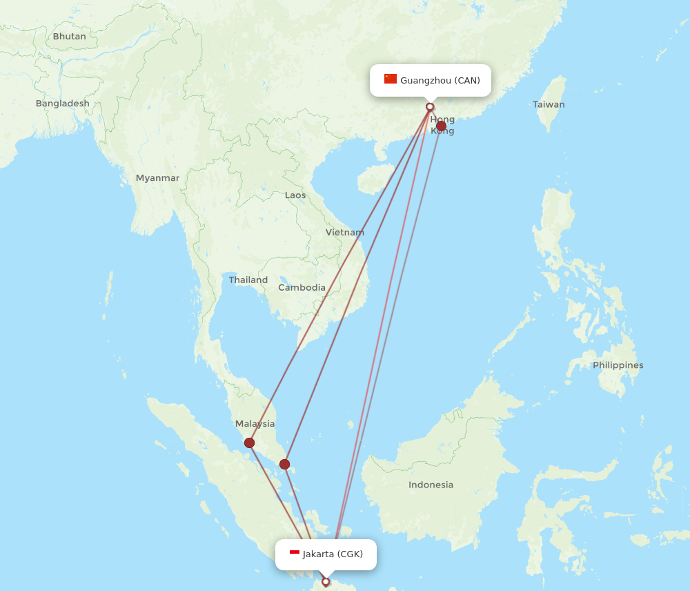 CGK to CAN flights and routes map