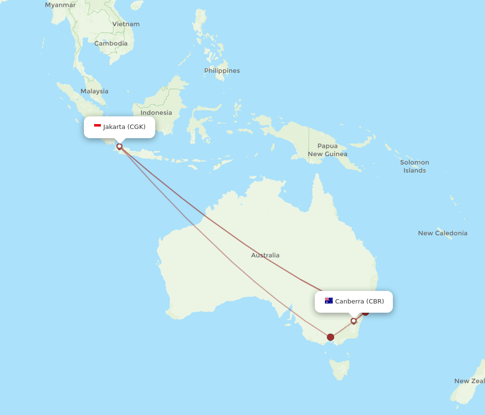 CGK to CBR flights and routes map