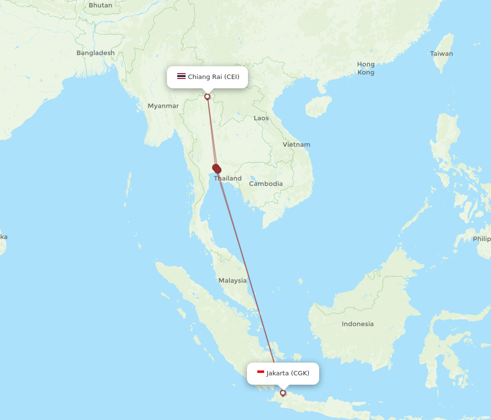 CGK to CEI flights and routes map
