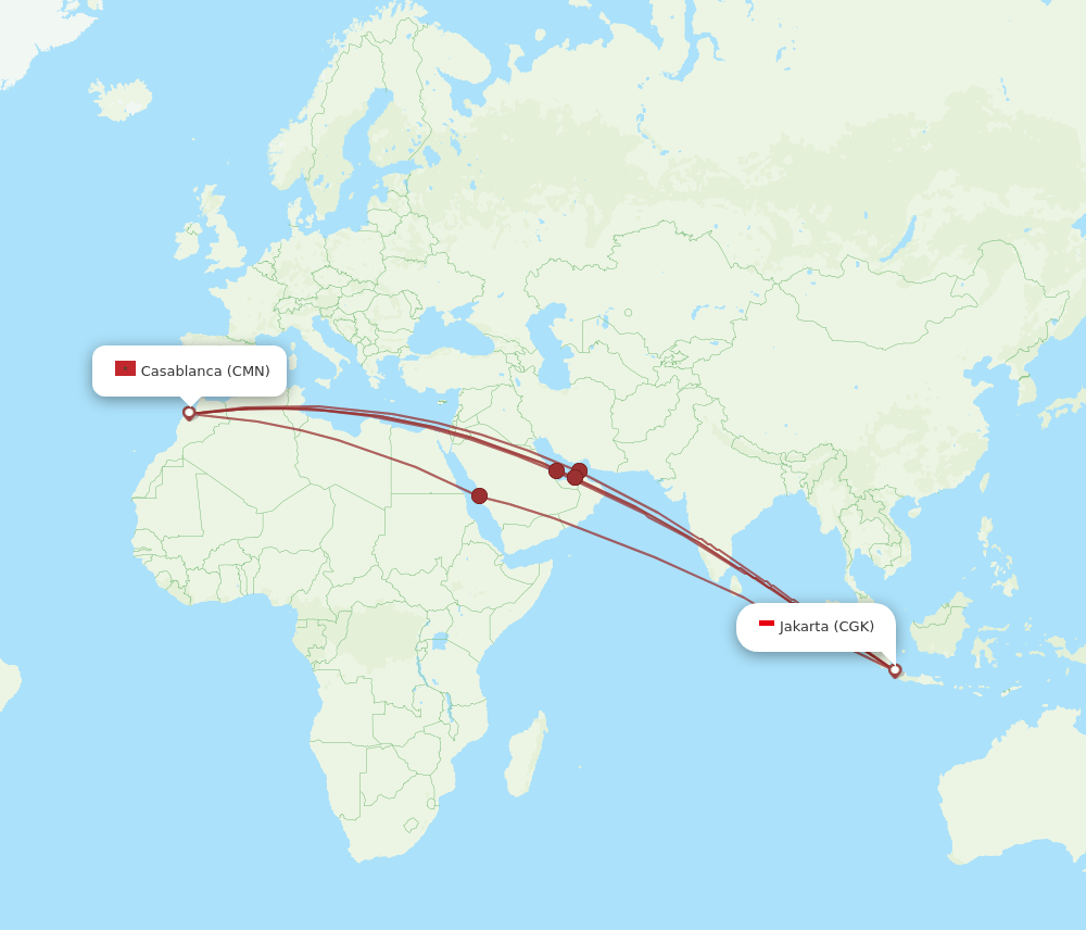 CGK to CMN flights and routes map