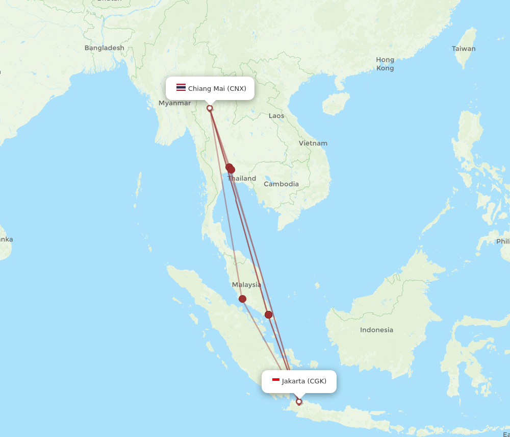 CGK to CNX flights and routes map