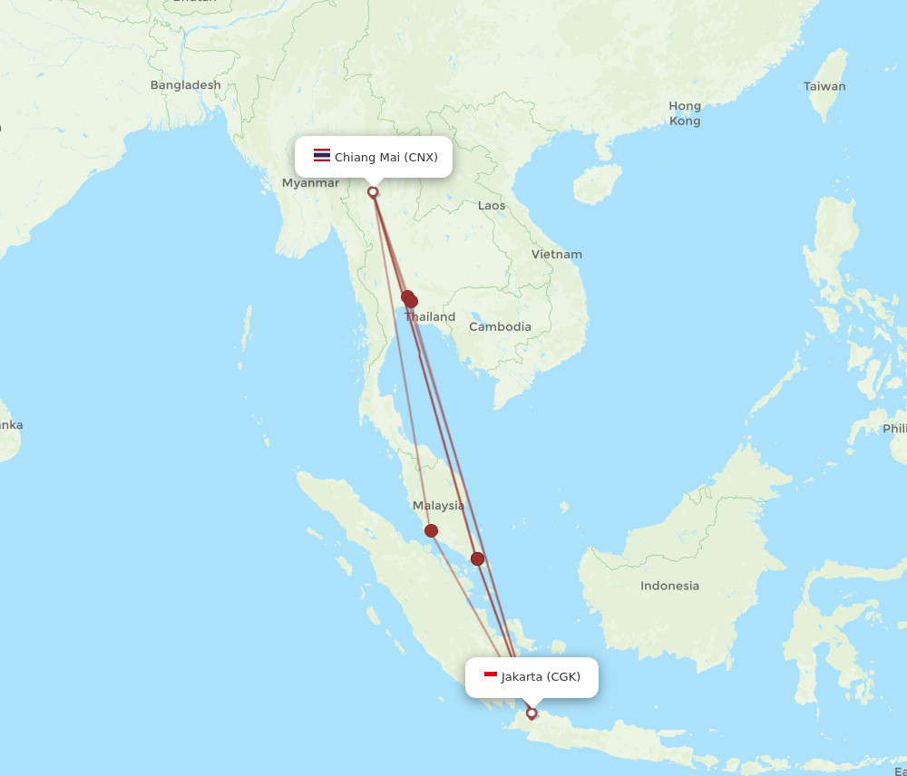 CGK to CNX flights and routes map