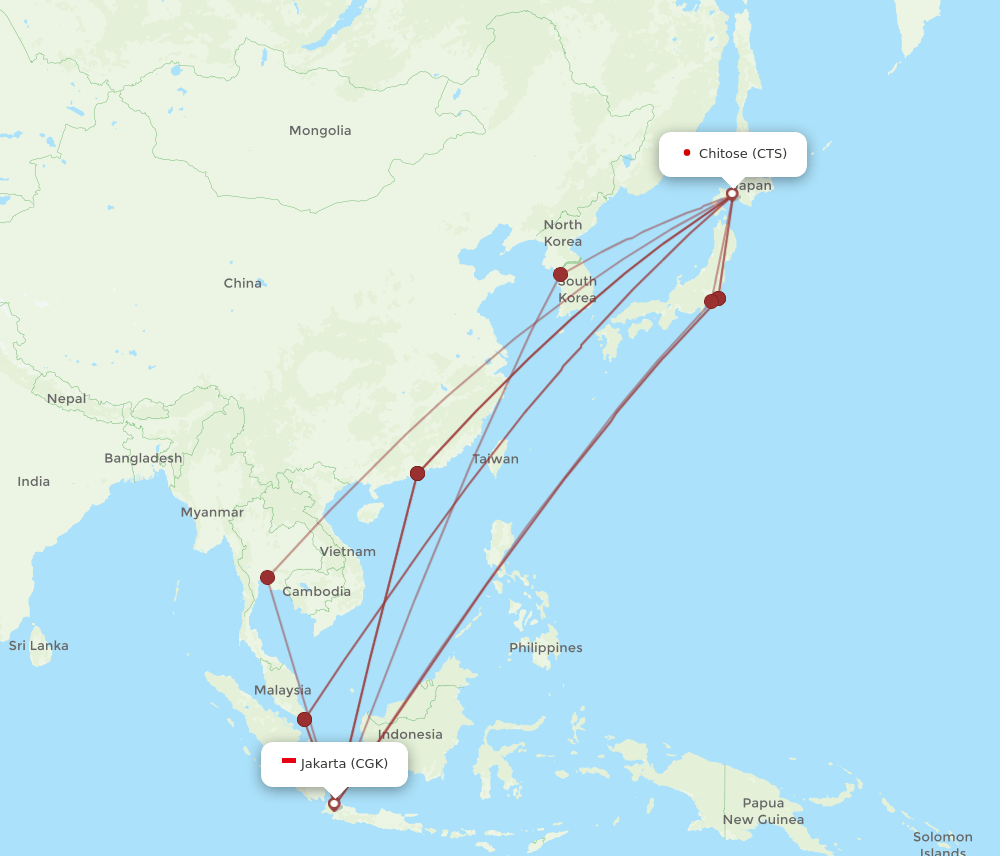 CGK to CTS flights and routes map