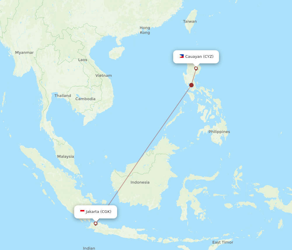 Cauayan - Jakarta route map and flight paths