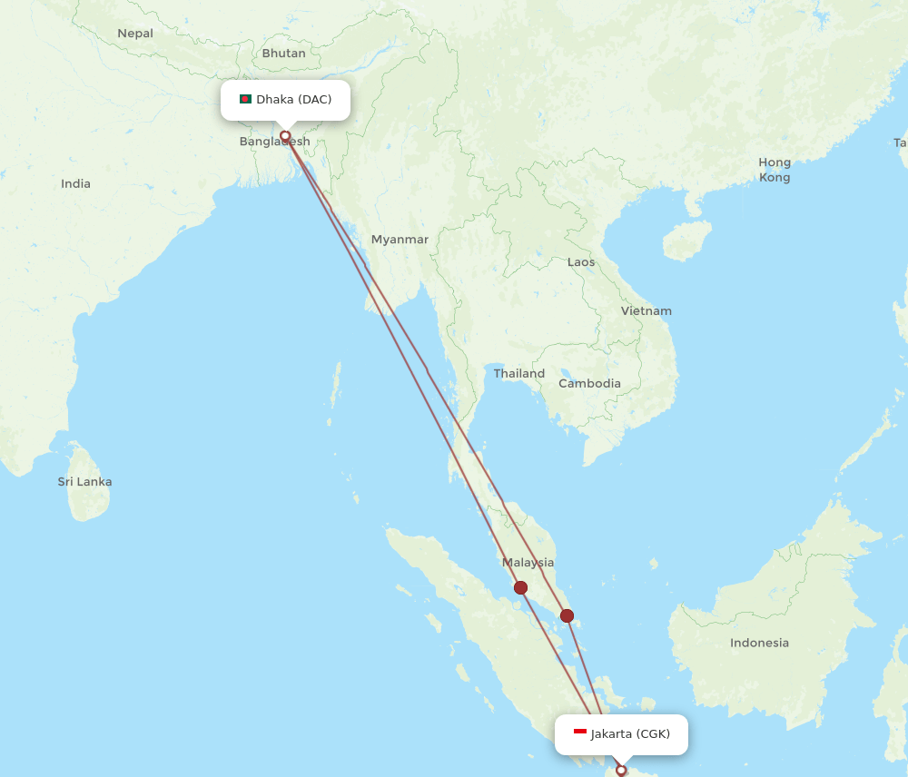 CGK to DAC flights and routes map