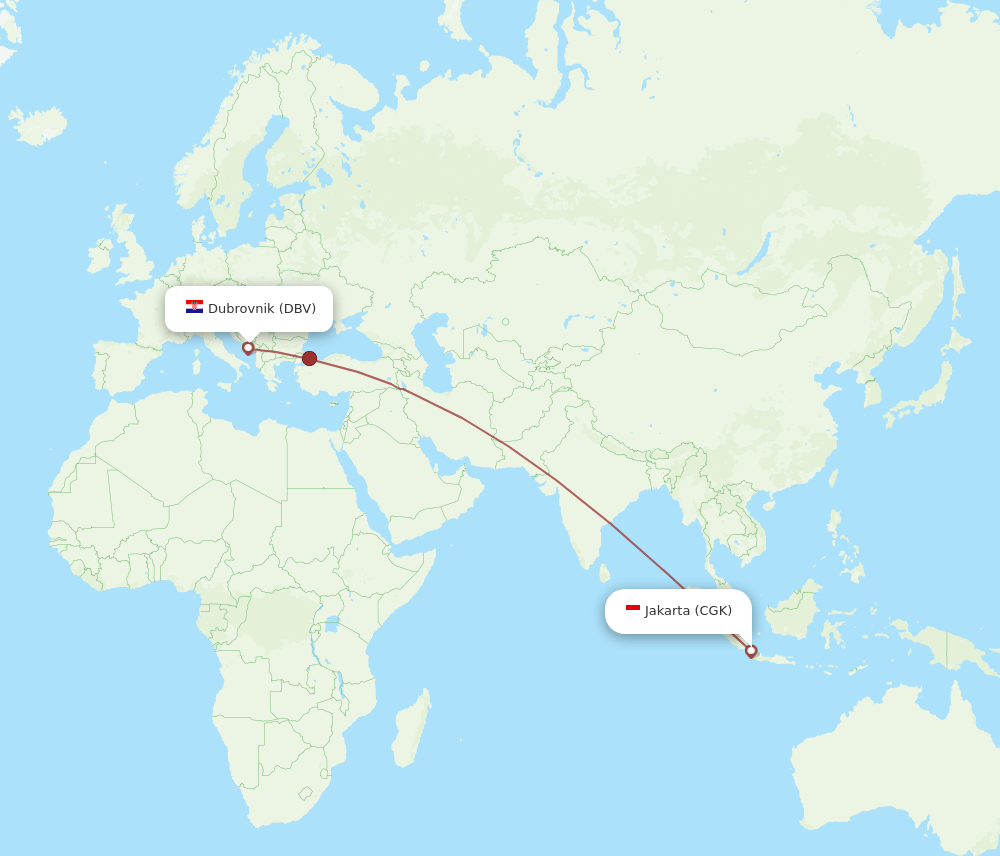 CGK to DBV flights and routes map