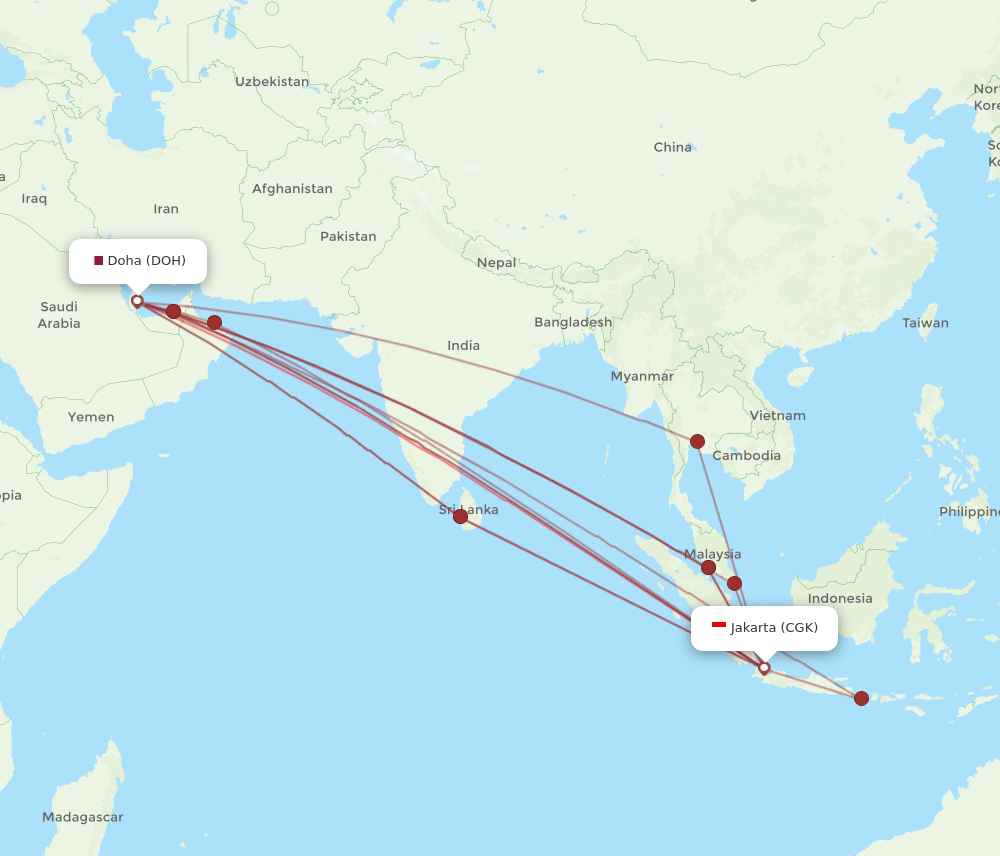 CGK to DOH flights and routes map