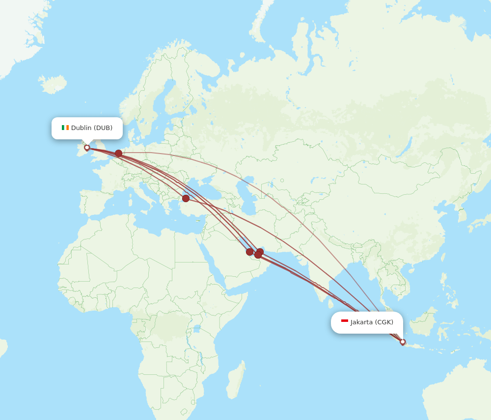 CGK to DUB flights and routes map