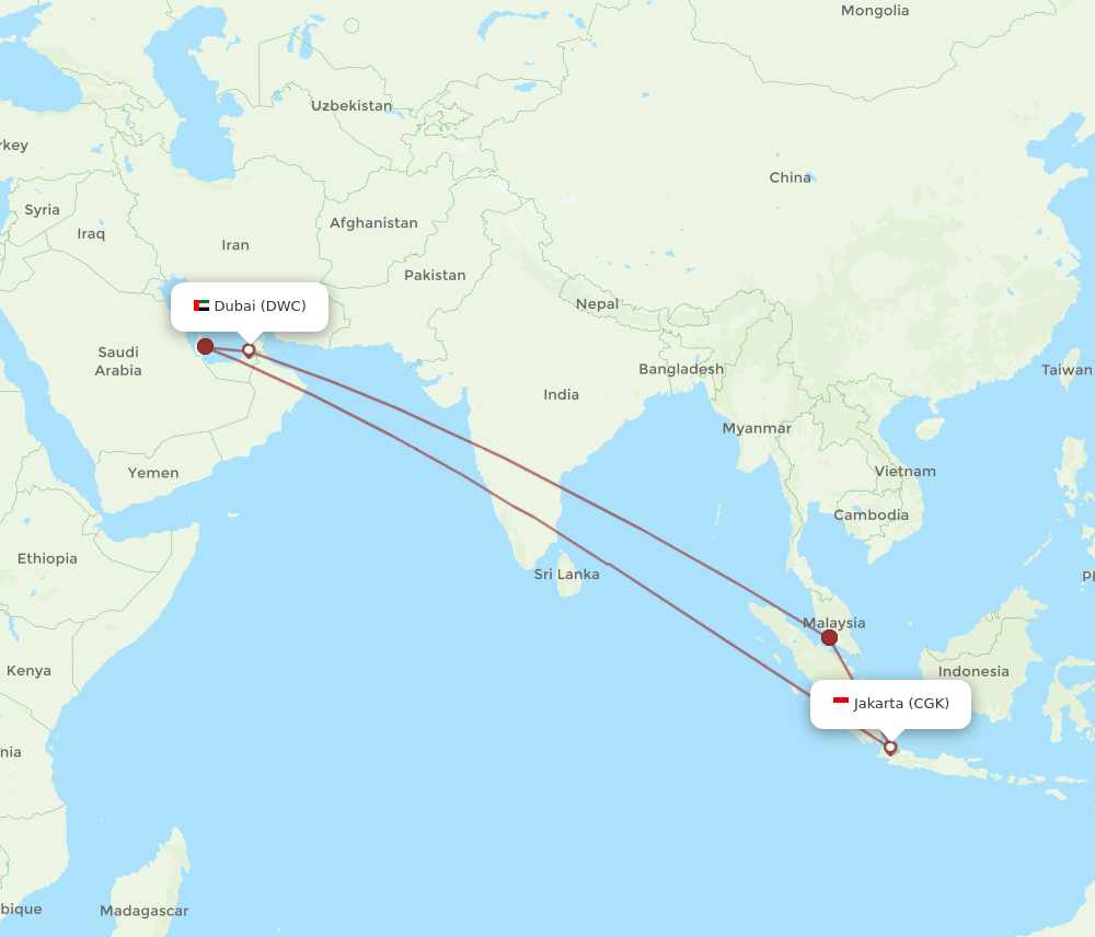 Dubai - Jakarta route map and flight paths
