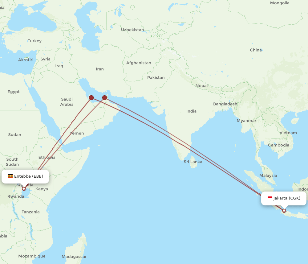CGK-EBB flight routes