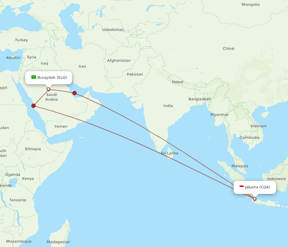 CGK to ELQ flights and routes map