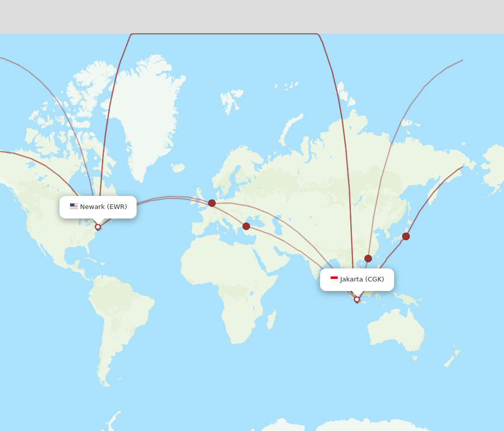 CGK to EWR flights and routes map