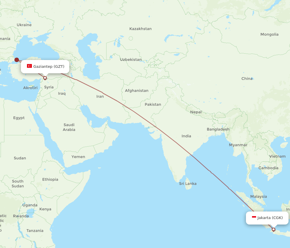 CGK-GZT flight routes