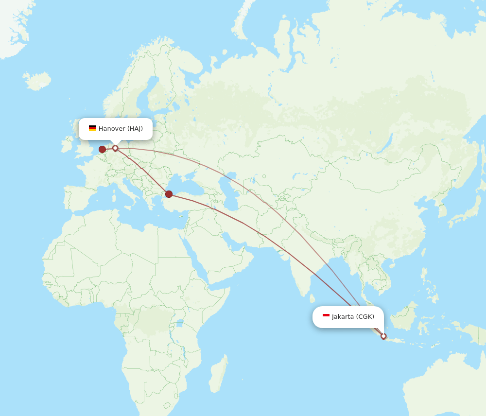 CGK to HAJ flights and routes map