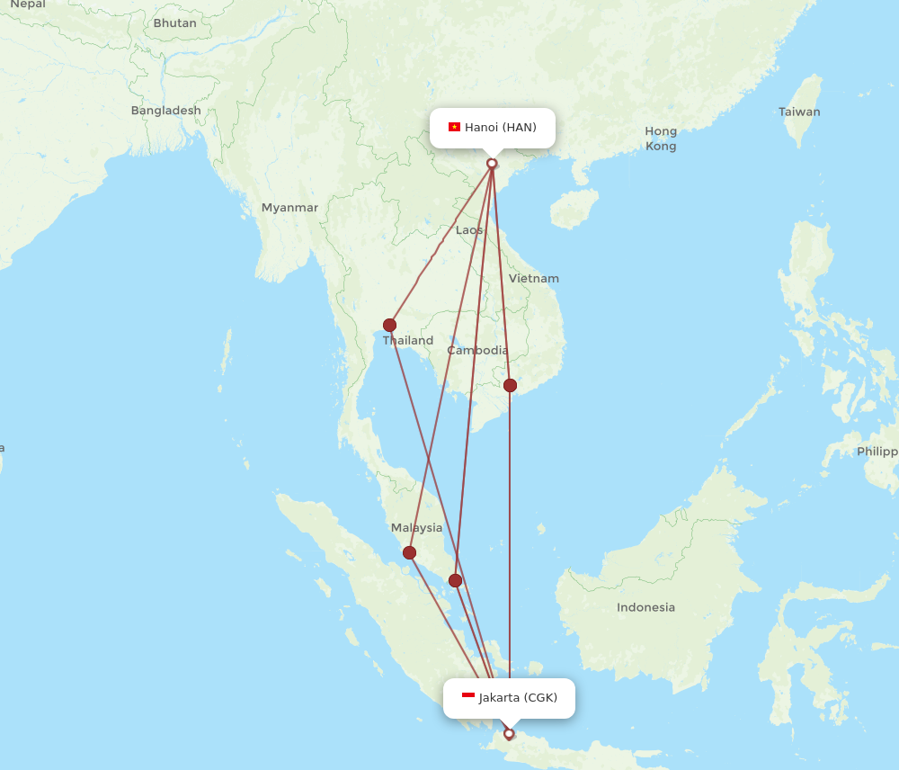 CGK to HAN flights and routes map