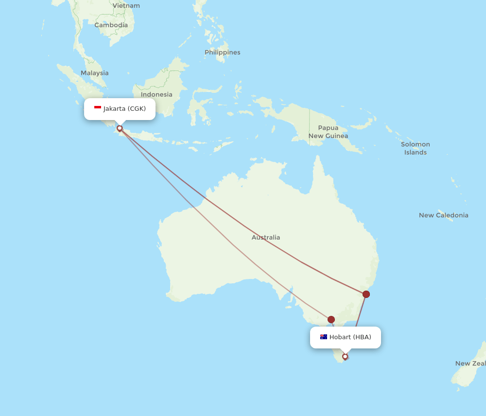 CGK to HBA flights and routes map