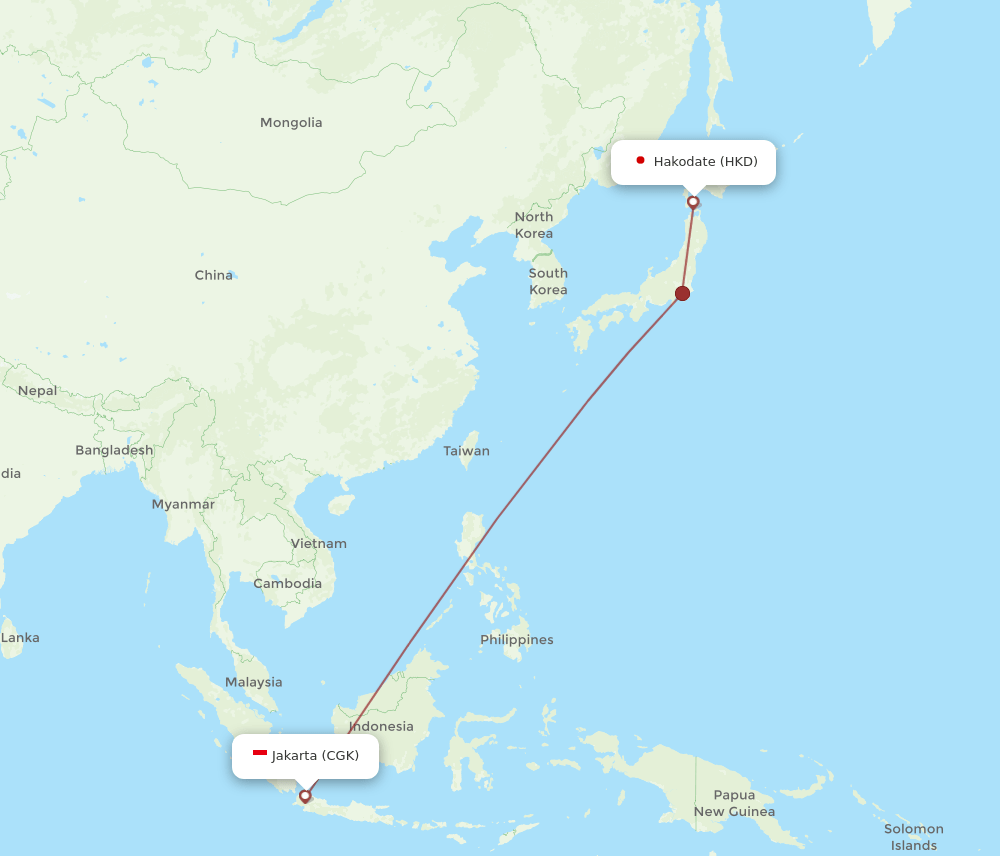 CGK to HKD flights and routes map