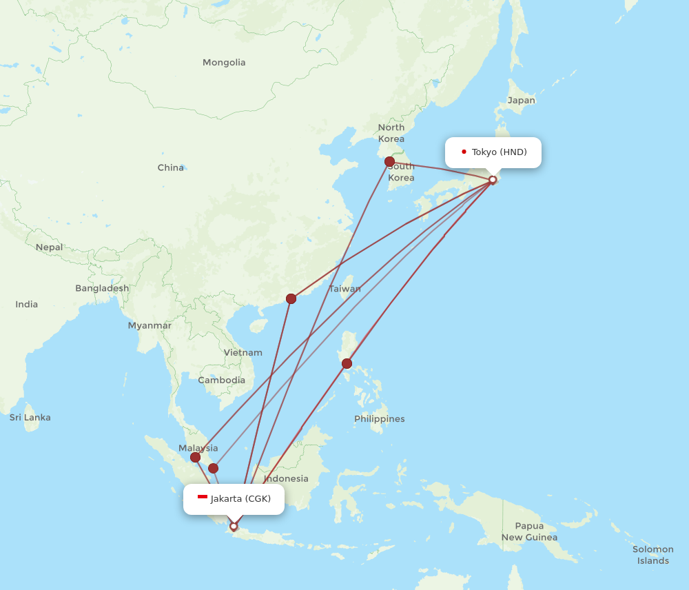 CGK to HND flights and routes map