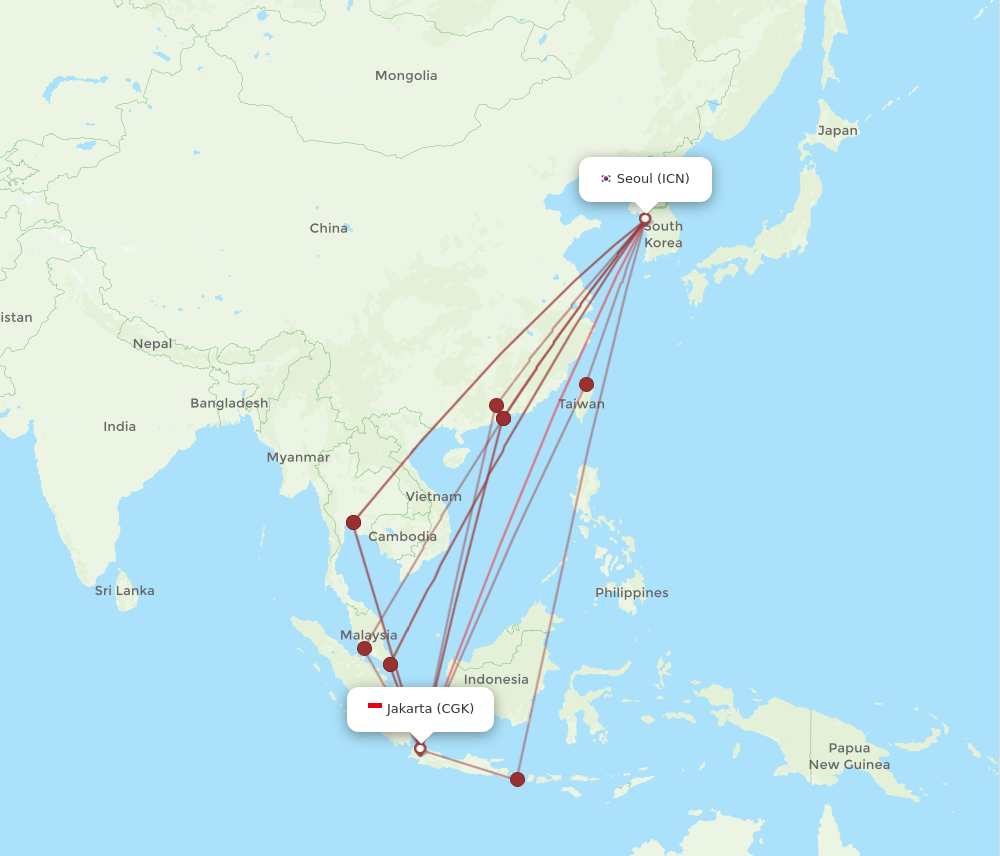 CGK to ICN flights and routes map