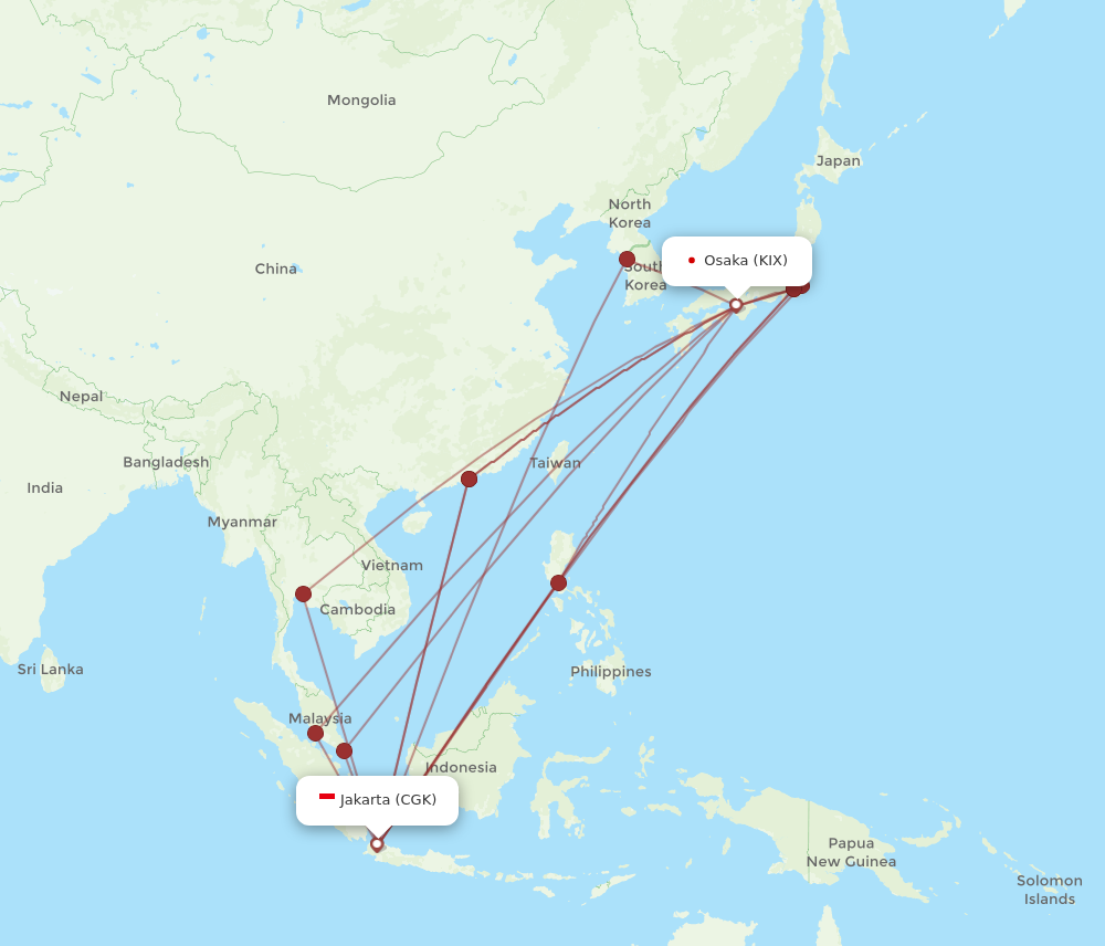 CGK to KIX flights and routes map