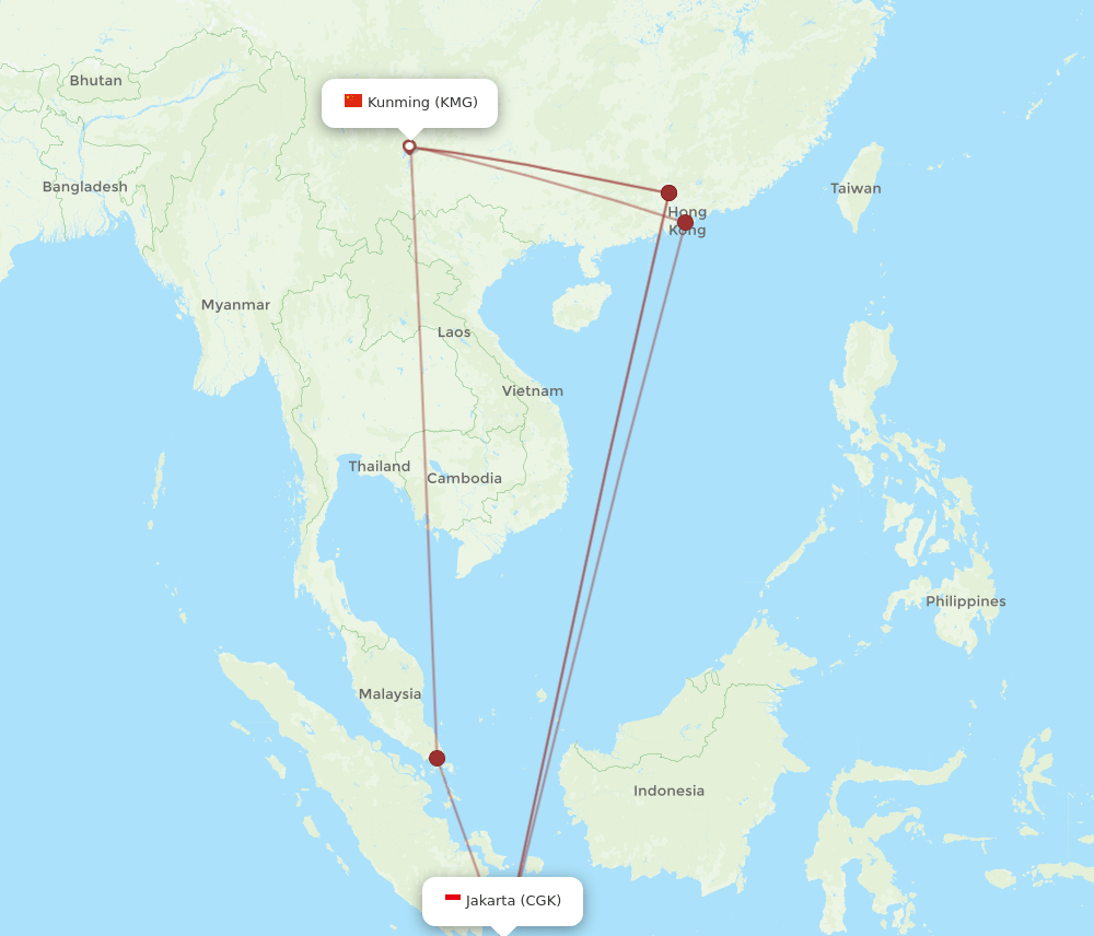 CGK-KMG flight routes