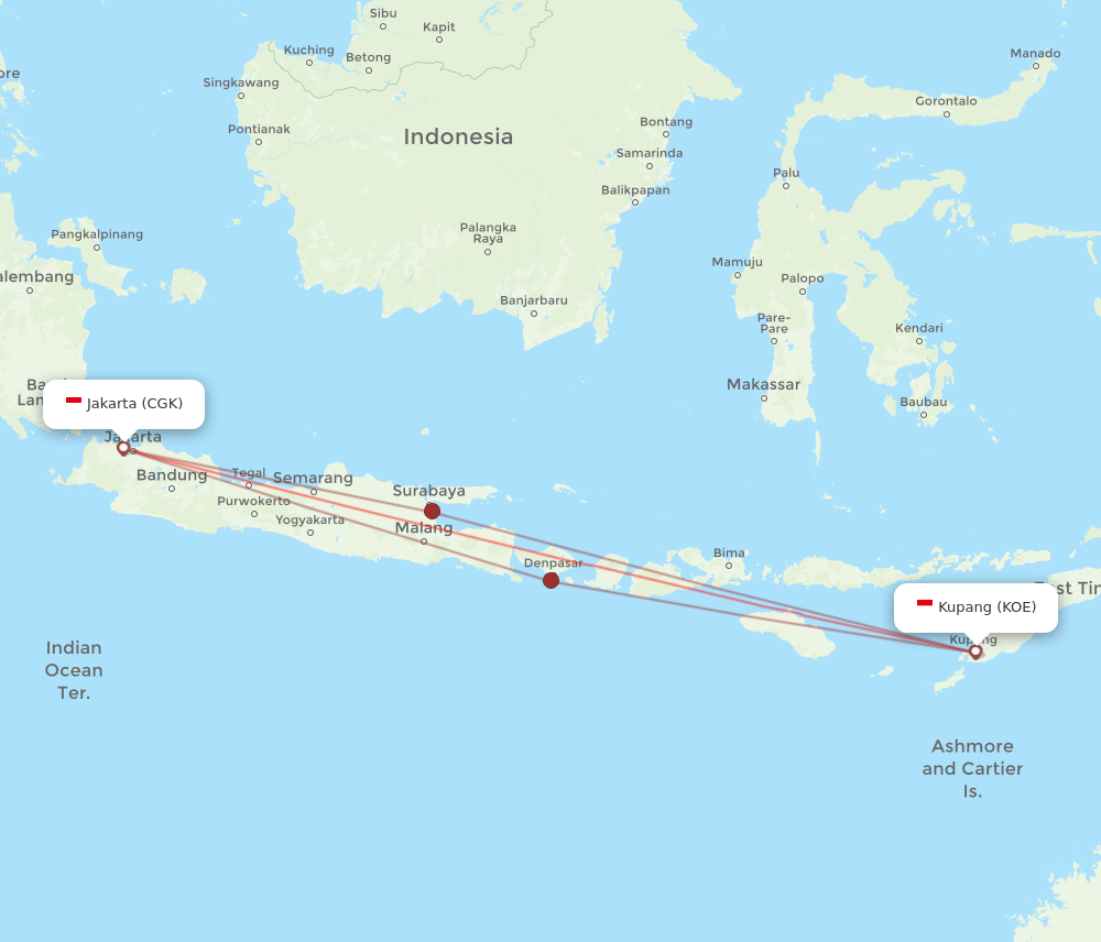 CGK to KOE flights and routes map