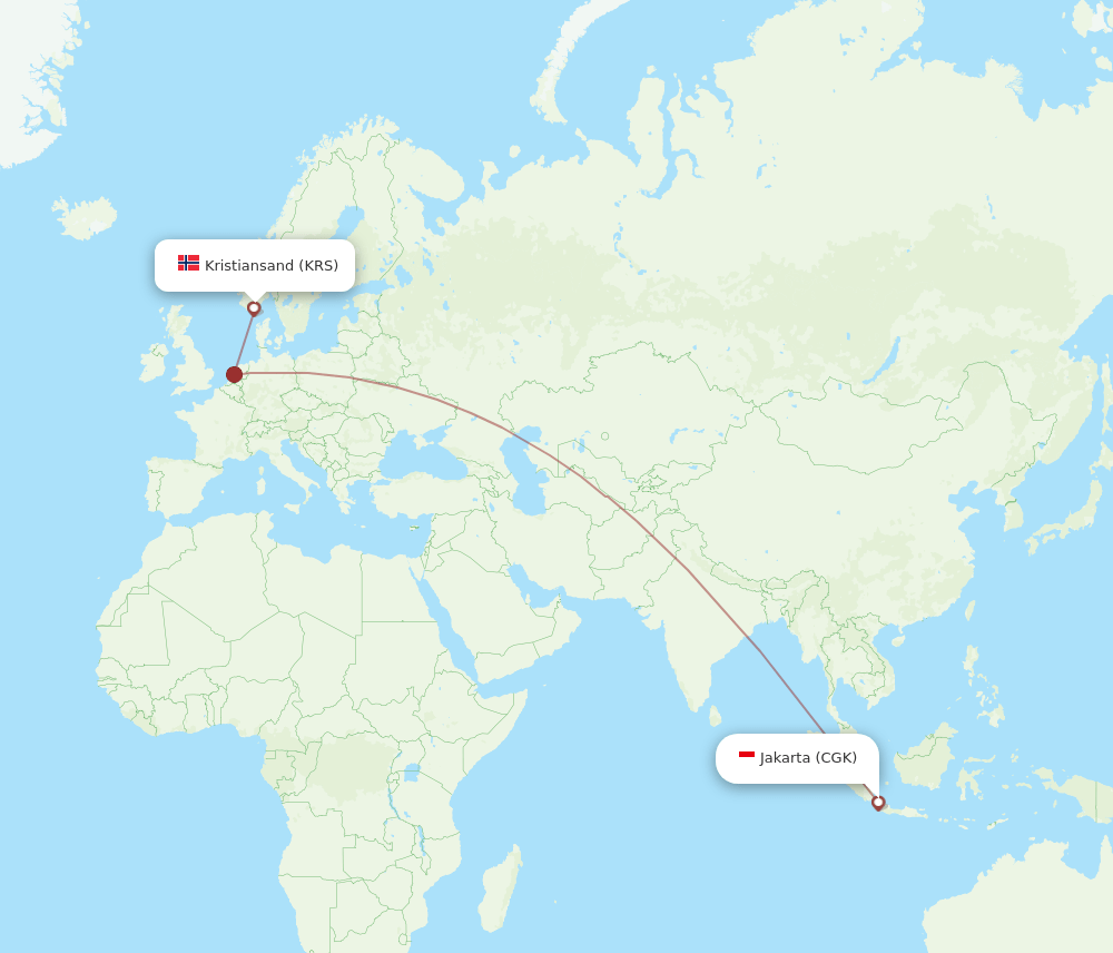 CGK to KRS flights and routes map