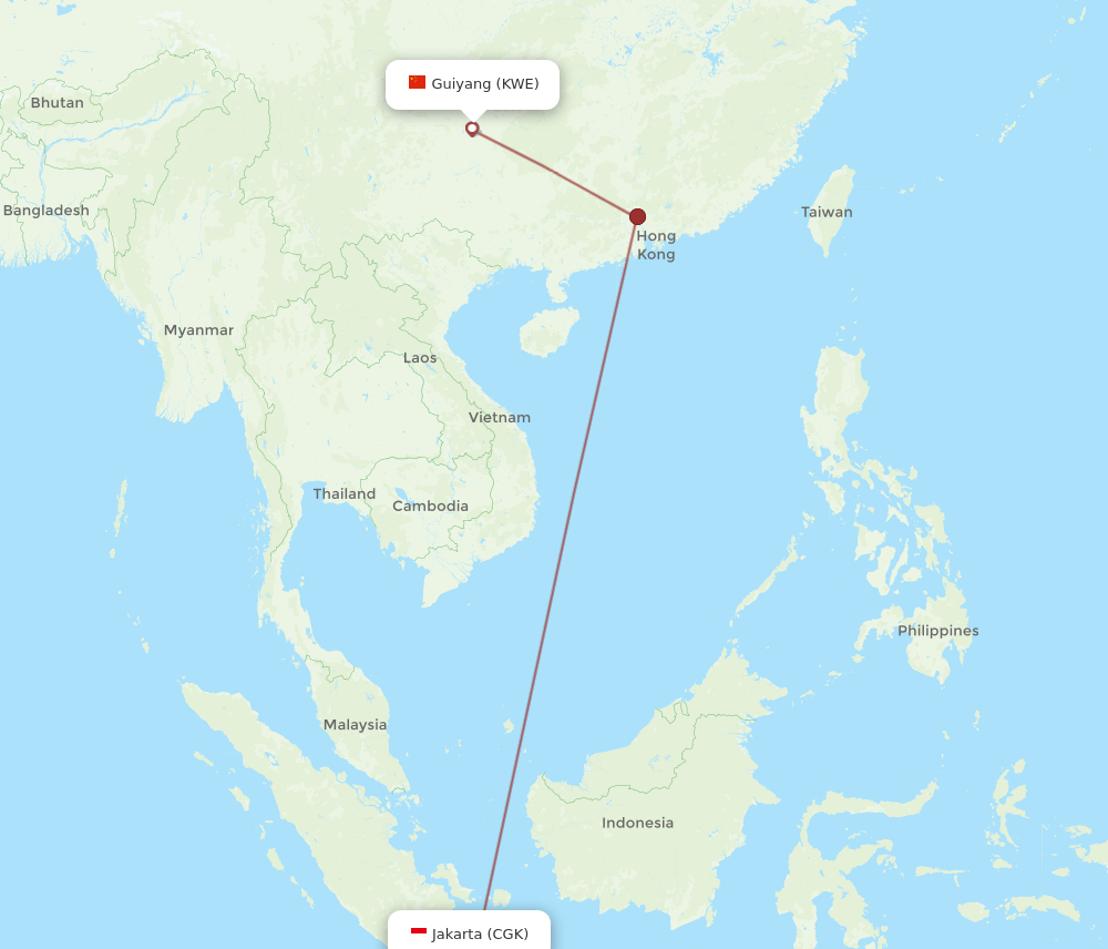 CGK to KWE flights and routes map