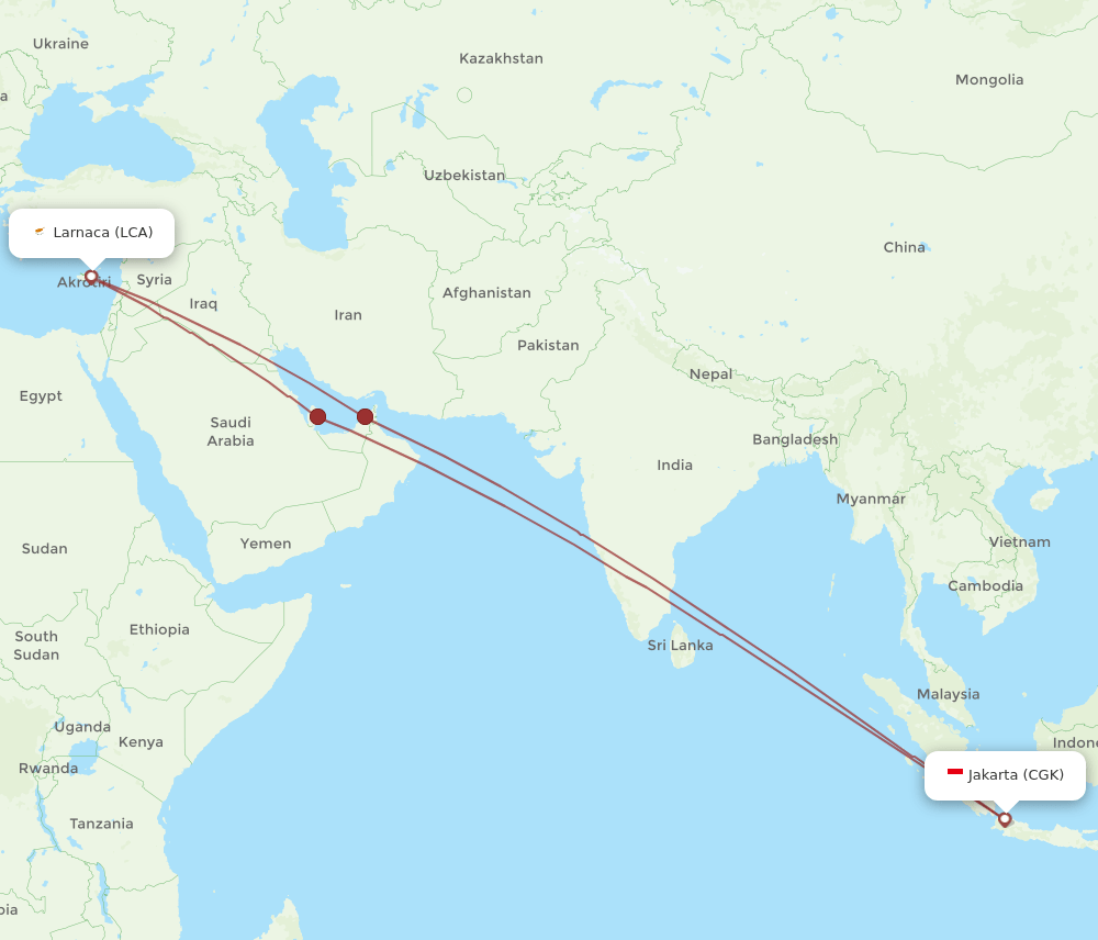 CGK-LCA flight routes