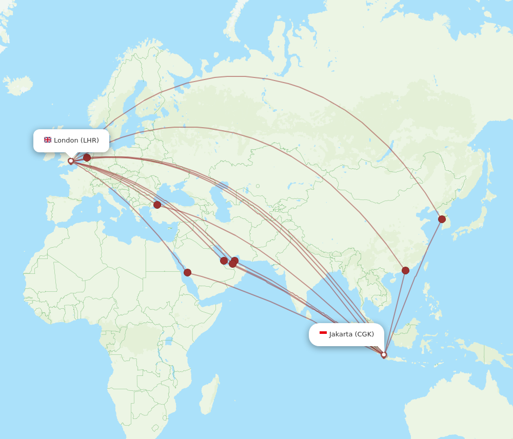 CGK to LHR flights and routes map