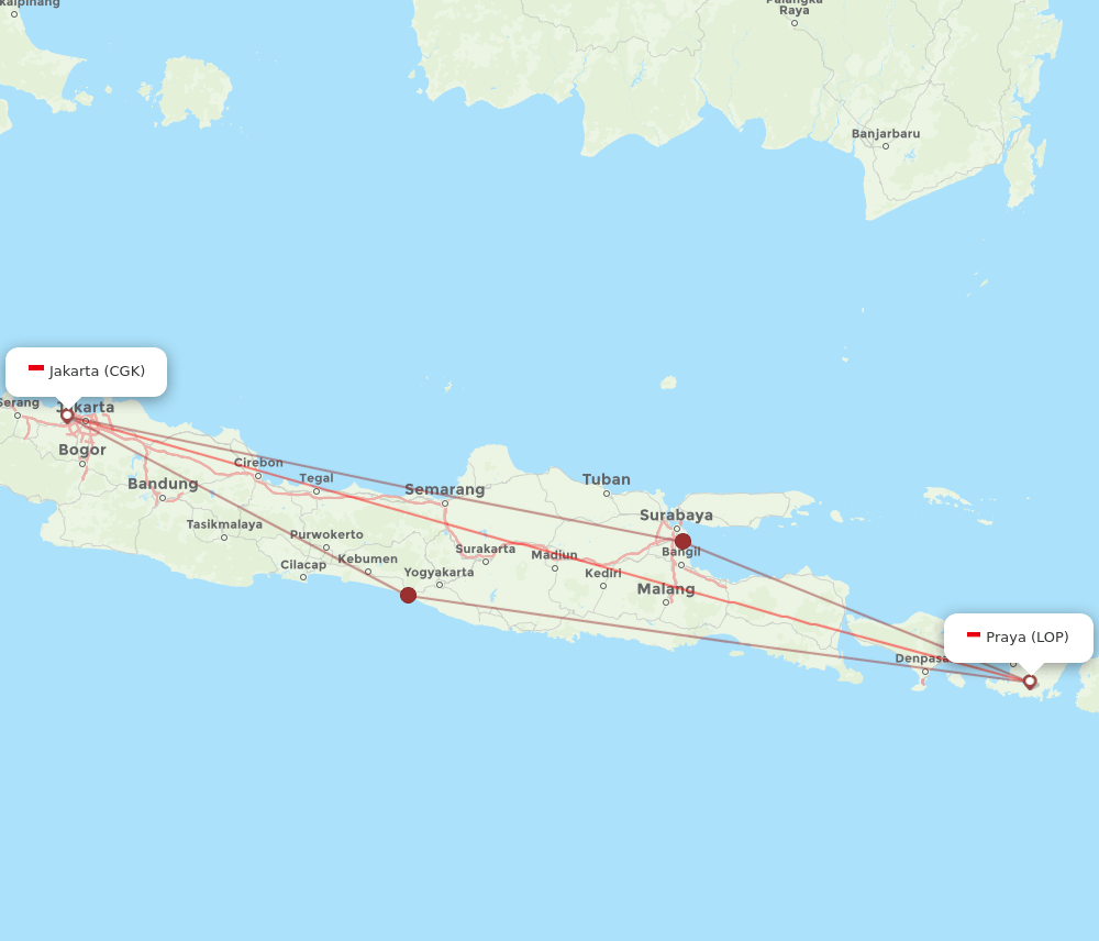 CGK to LOP flights and routes map