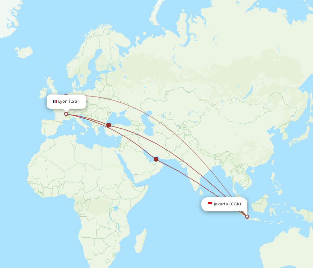 CGK to LYS flights and routes map