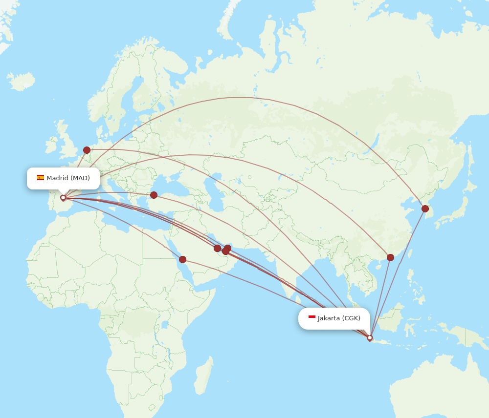 CGK to MAD flights and routes map