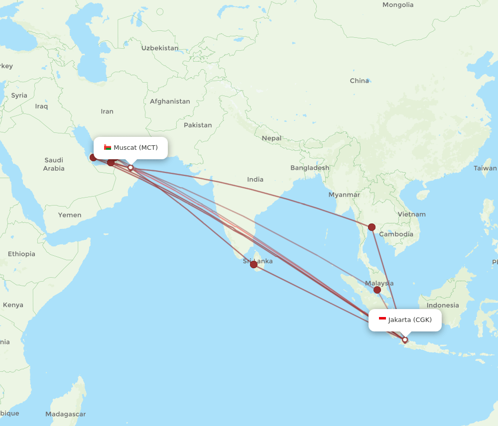 CGK to MCT flights and routes map