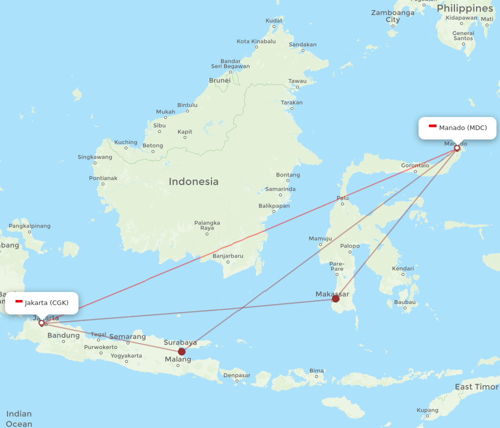 CGK to MDC flights and routes map