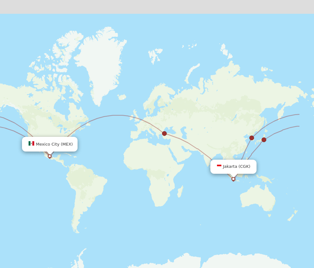 CGK to MEX flights and routes map